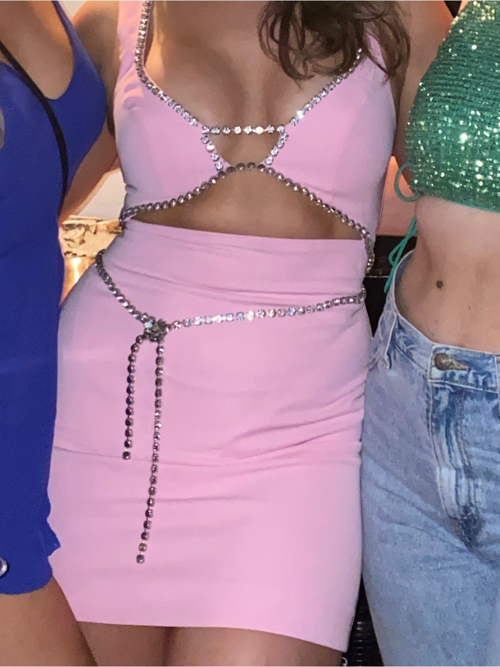 MAJORELLE Pink Embellished Draped Mini Dress